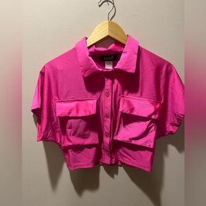 Jade Hot Pink Cropped Shirt with Pockets
